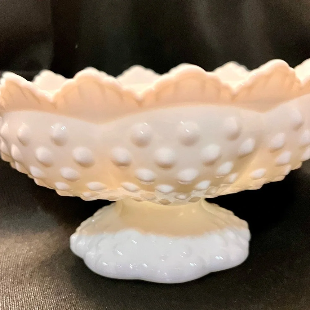 Fenton White Hobnail Milk Glass 6-Candle Holder Centerpiece Bowl Pedestal OG Tag